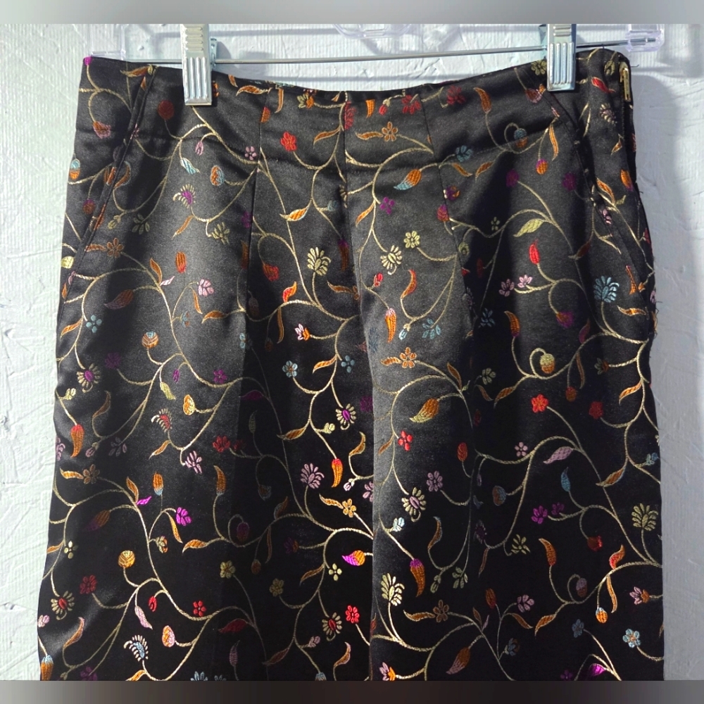 Silk Box Vintage Print Embroidered Cigarette Pant - Size 4